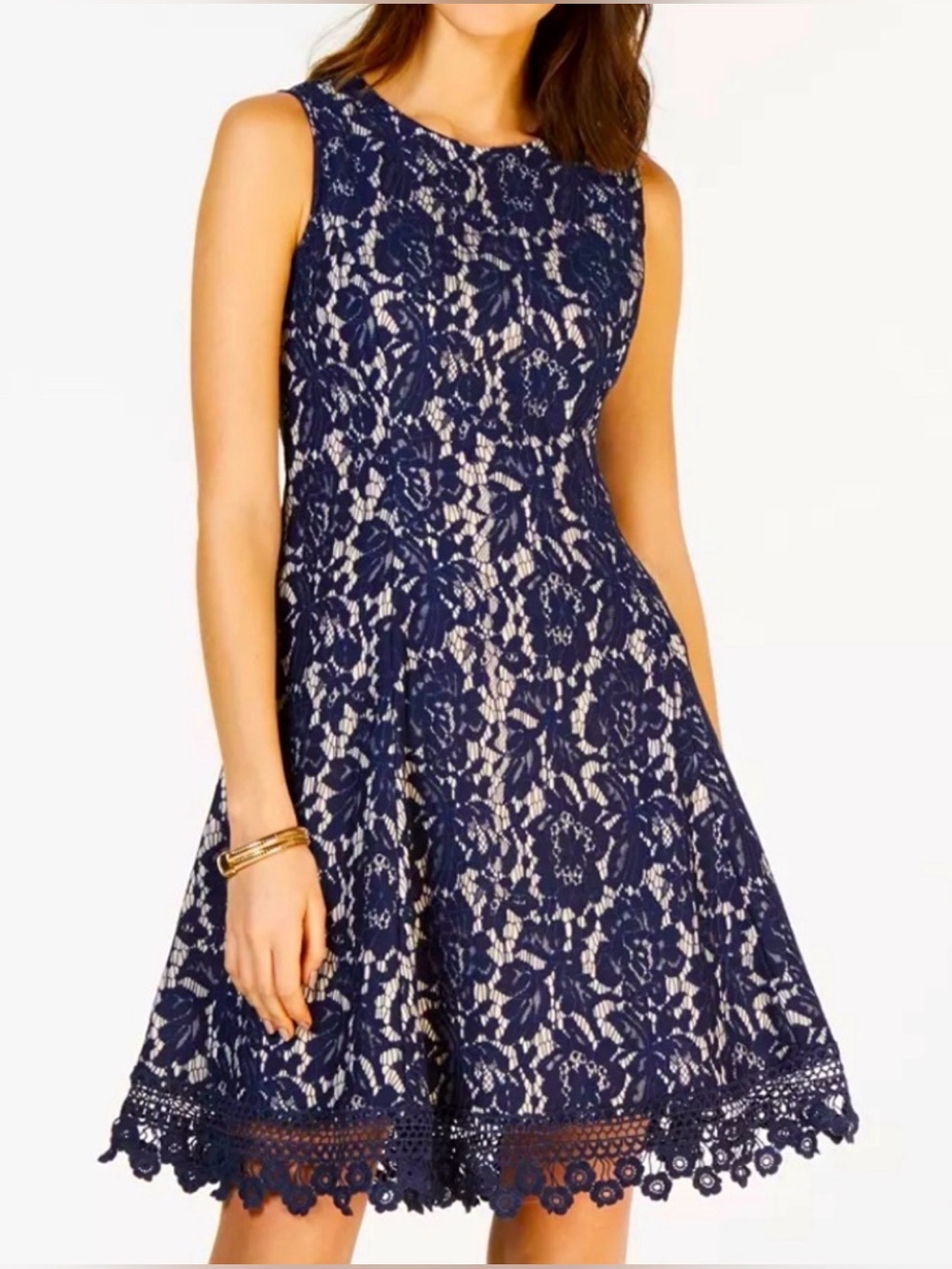 Sleeveless Navy Lace Fit & Flare Dress